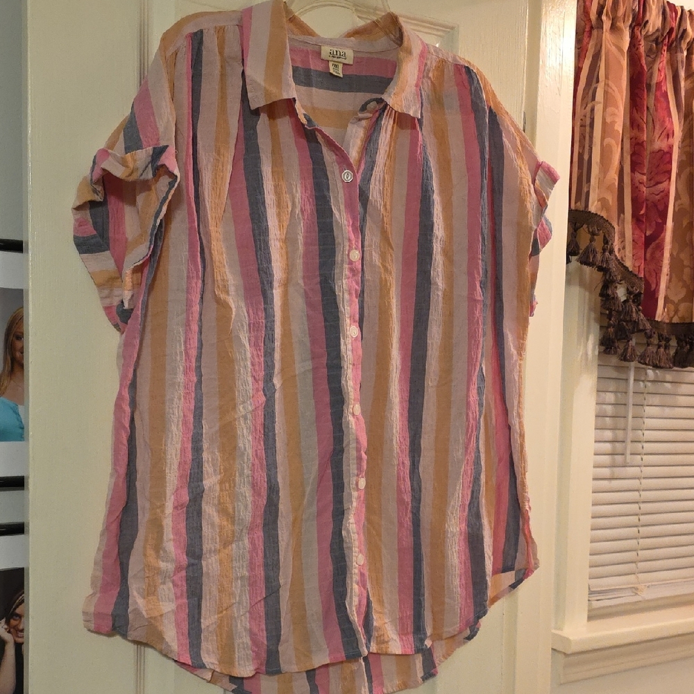 a.n.a Multicolor Striped Button Down Shirt